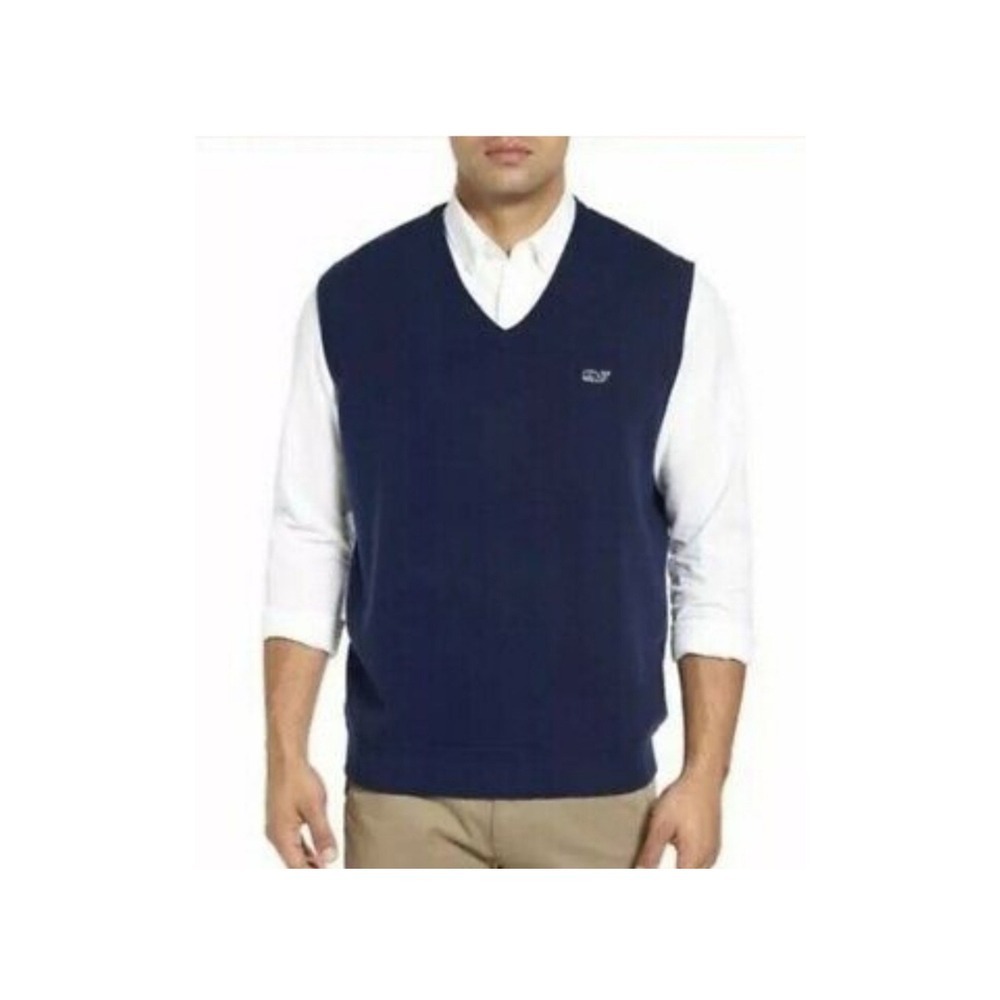 Vineyard Vines Men's Merino Wool Blend Sweater Vest L Navy Old Money Preppy Golf
